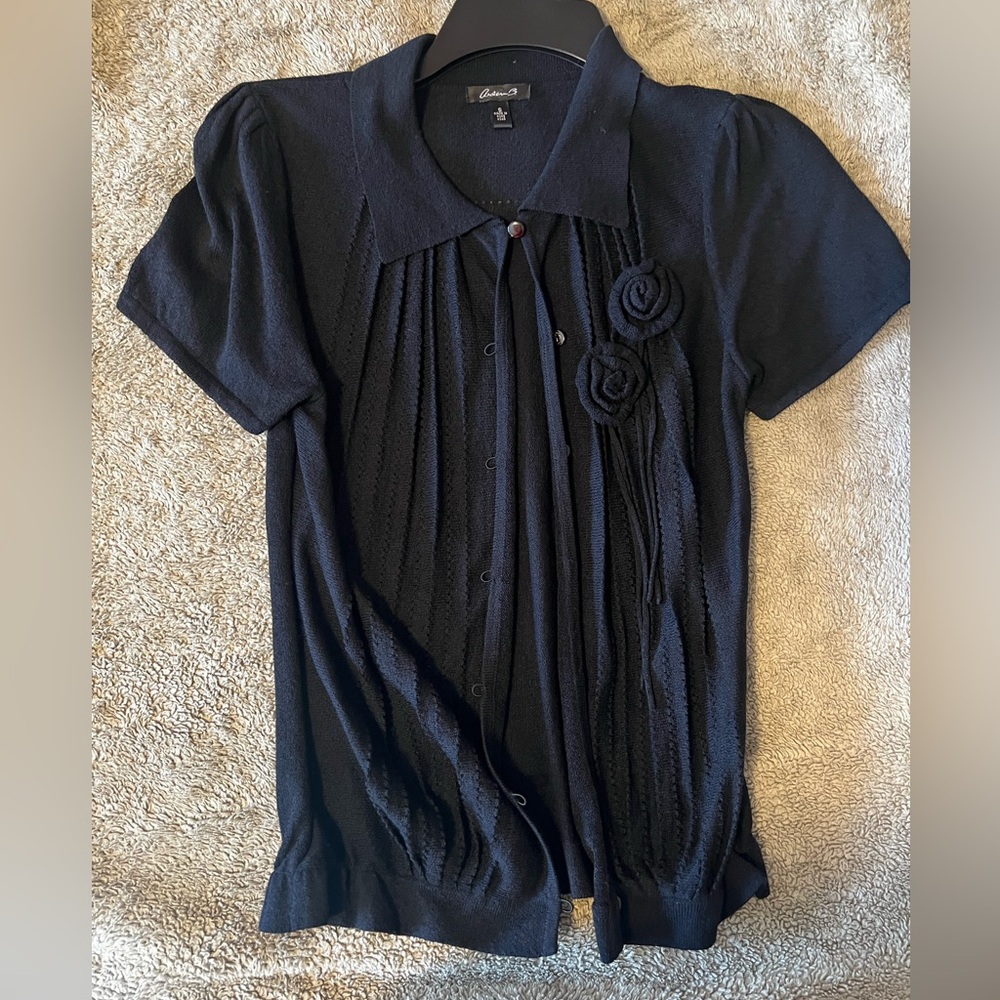 Arden B. Black Top with Floral Decal